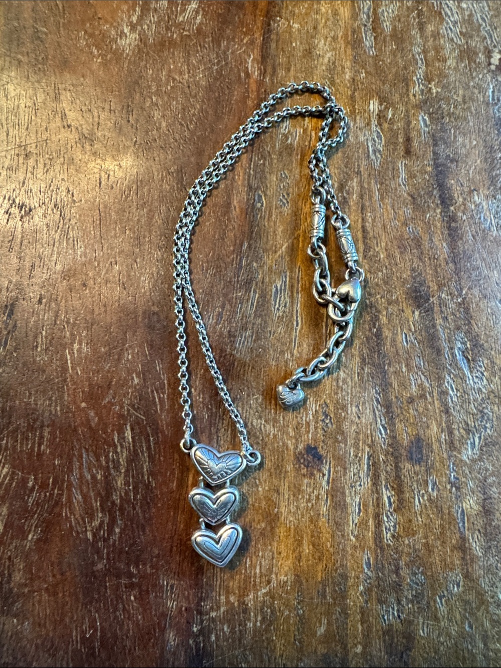 Brighton Silver-Tone Triple Stacked Heart Pendant Necklace